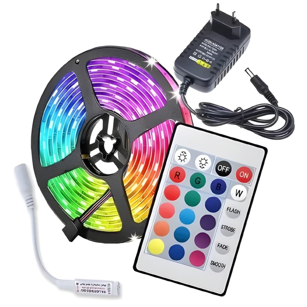 Fita Led Rgb 3528 Rolo 5m Ip65 A Prova D'agua + Fonte