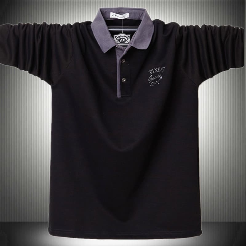 2025 outono Plus Size negócios lapela versão solta homens gordos contraste cor manga longa camisa Polo algodão cara gord