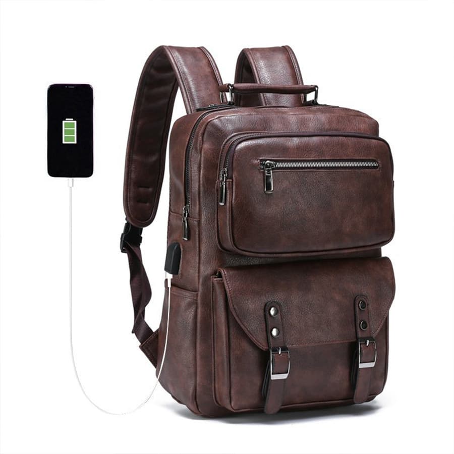 Mochila Masculina de Couro com Grande Capacidade | Impermeável, Resistente a Arranhões e Durável