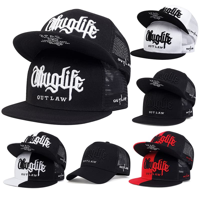 Boné Trucker Bordado 2PAC Thug Life, Boné Esportivo de Malha Unissex, Boné de Verão Hip Hop