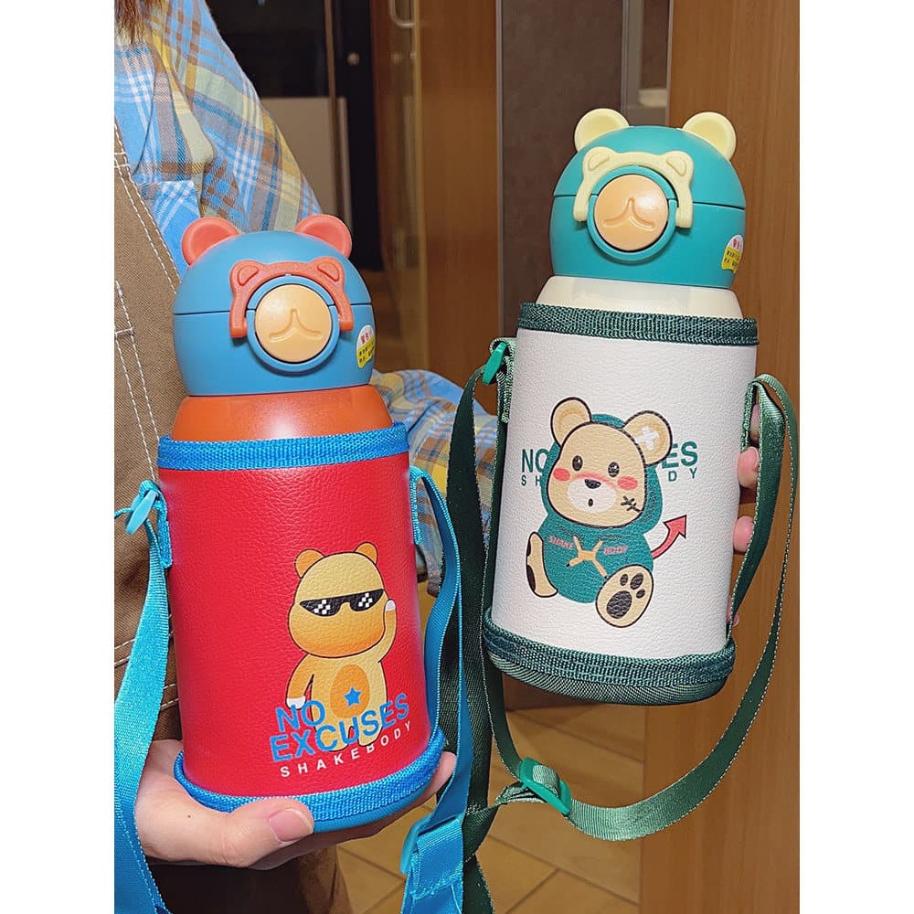 Copo térmico infantil de grande capacidade, aço inoxidável 316, produto comestível com canudo, jardim de infância, escol