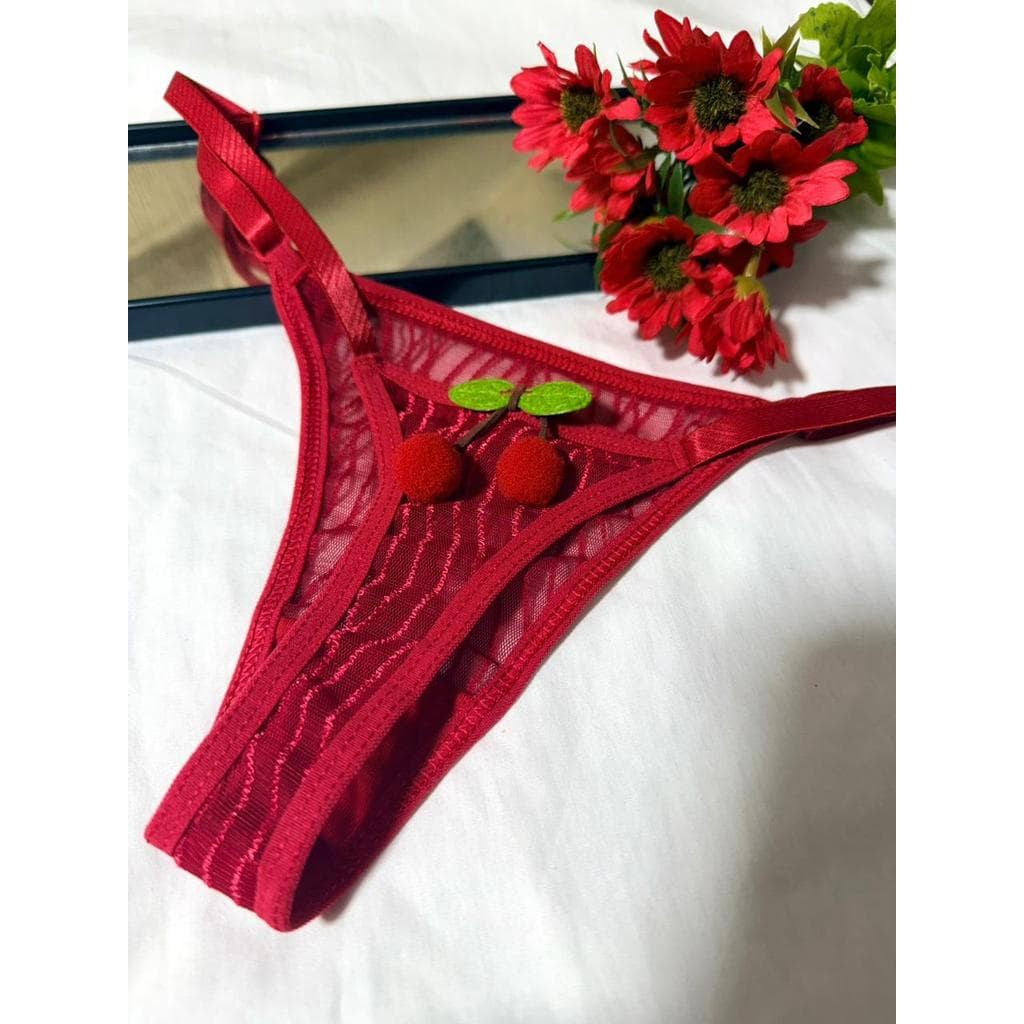 Calcinha Cerejinha Rendada Regulagem Tanga Fio Sensual Cerejas