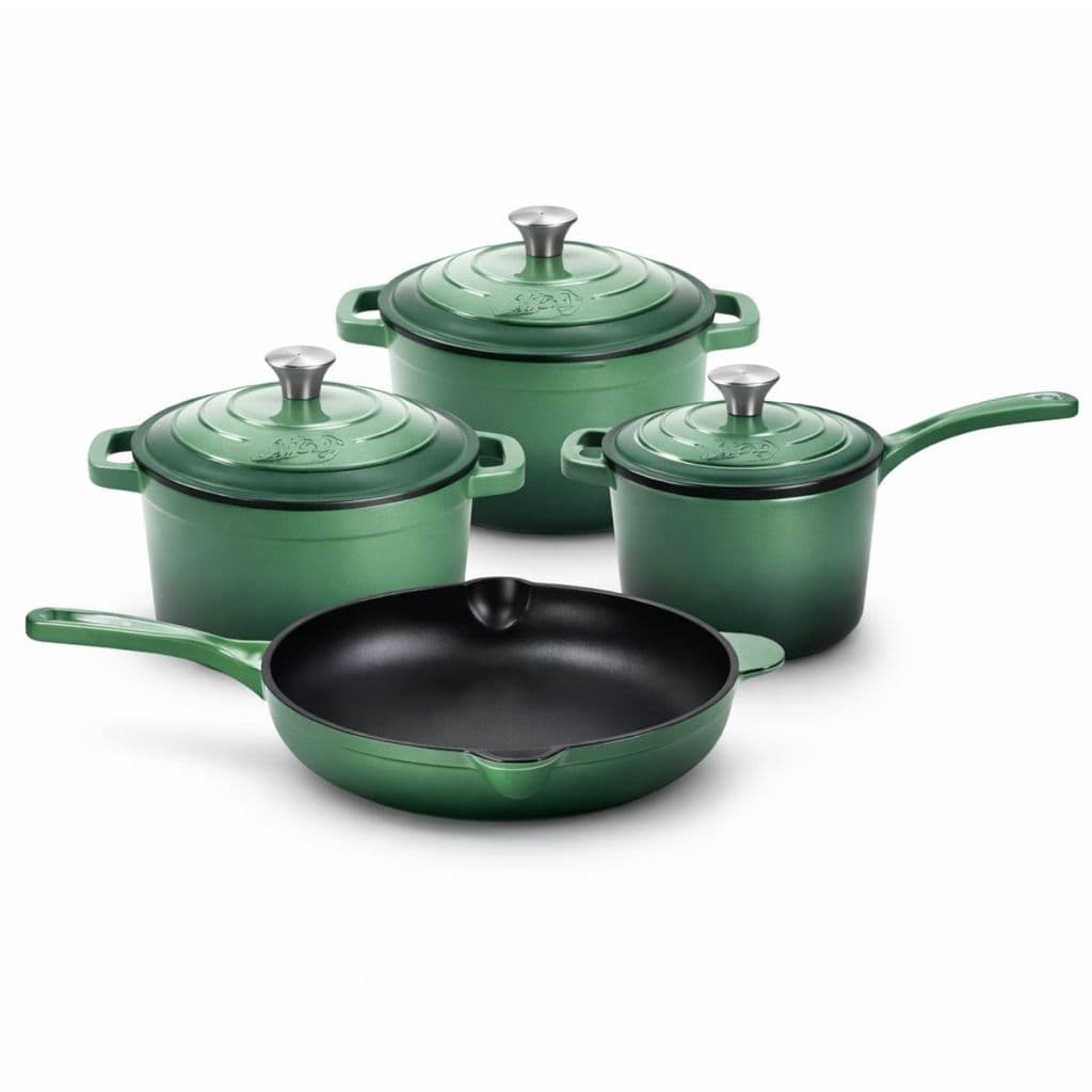Conjunto Jogo de Panelas Ferro Fundido Esmaltado 4 Peças Oliva Indução Forno Fogão a Gás Panela Caçarola Frigideira