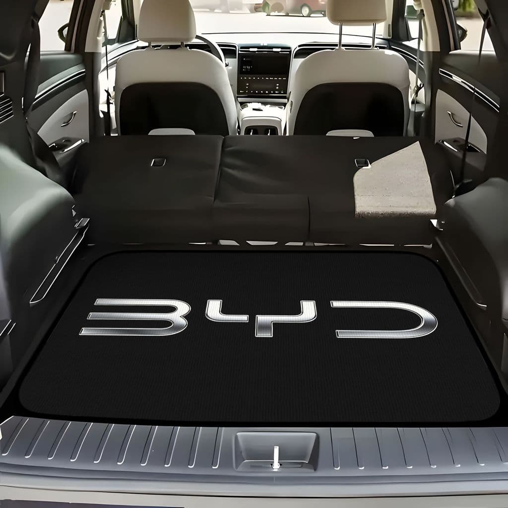 1 tapete de porta-malas impresso com letras de carro BYD prateado - tapete de carro durável, seguro e prático, adequado