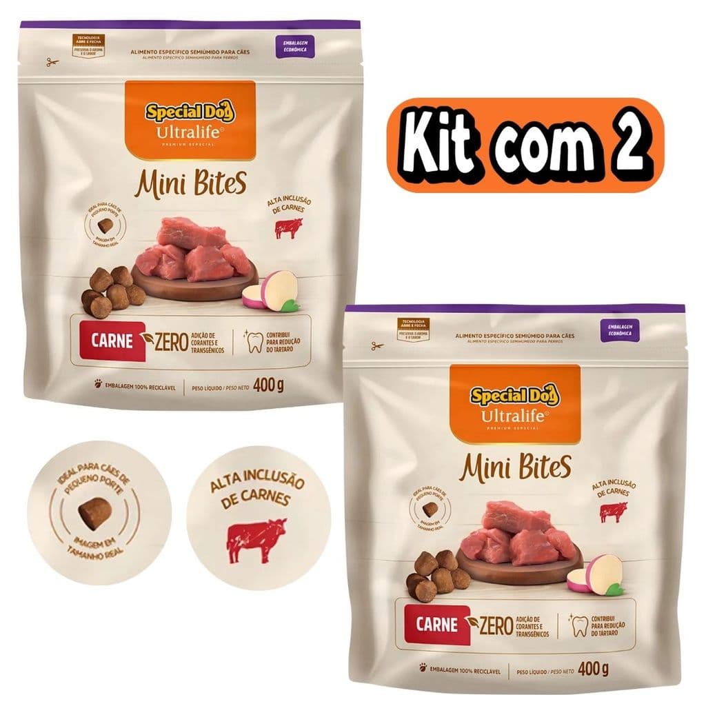 Kit 2x Bifinho Cães Special Dog Ultralife Carne Mini Bites 400g