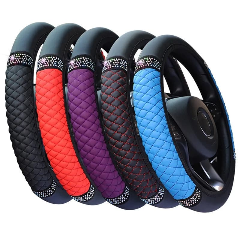 Universal 37-38cm PU Capa De Couro Para Volante De Carro Rhinestone Capas Decoração De Interiores De Automóveis