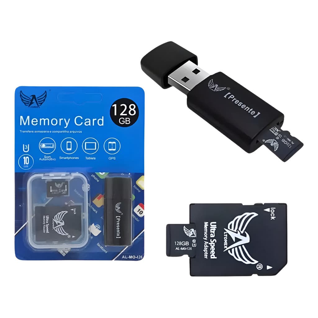 Cartão De Memória 128gb Pen Drive 3 Em 1 Classe 10 Altomex A