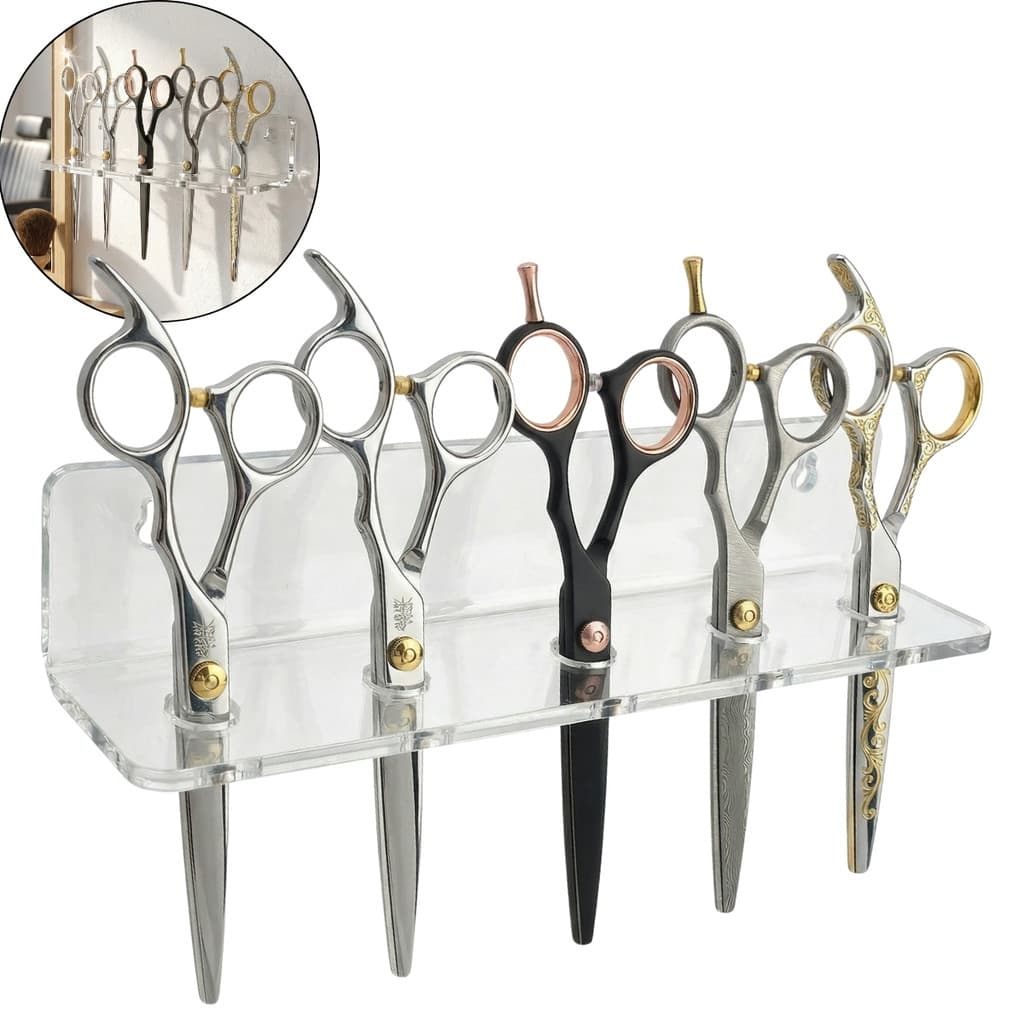 Porta 5 Tesouras  Acrilico Transparente Salão Barbeiro Horizontal Parede Barbearia Organizador  Suporte Profissional
