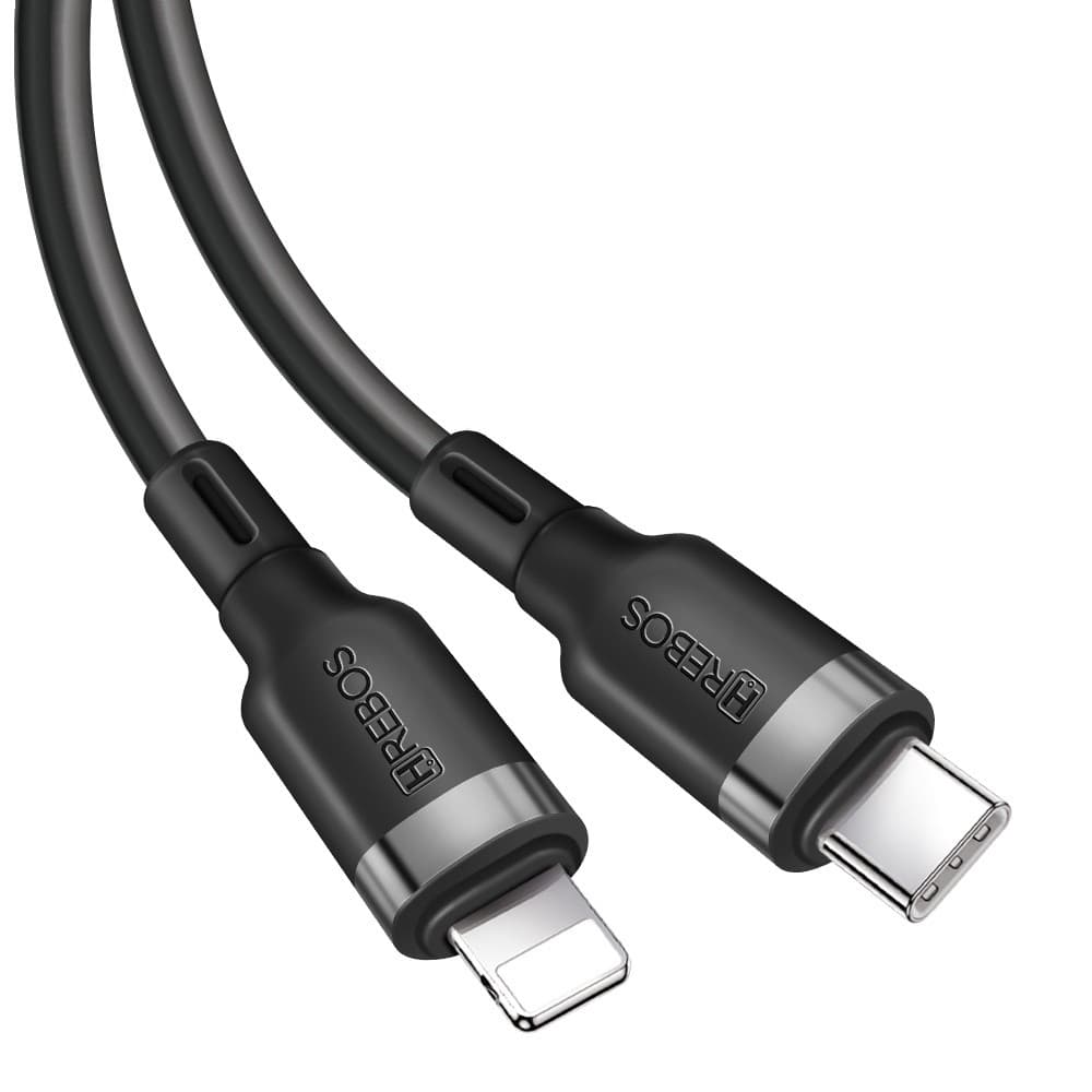HREBOS Cabo Turbo - Elegant Black 1Metro 30W Potência Type C x Lightning