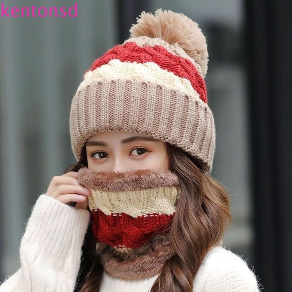 Conjunto de Chapéu de Lã Kington, Cachecol de Coral Macio e Gorro Sem Aba, Cachecol de Lã à Prova de Frio com Topo de Bo