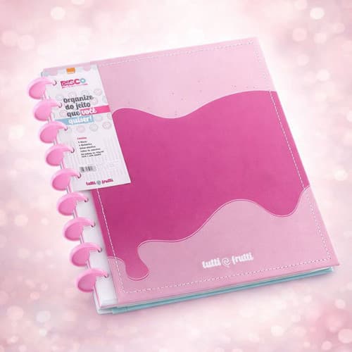 Caderno Disco Inteligente Tutti-Frutti 242x190mm 80 Fls - 9 Discos, Adesivos e Bolso