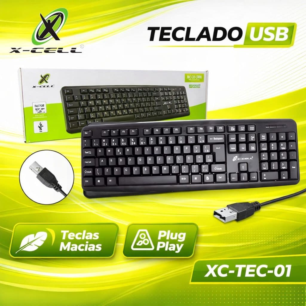 Teclado Para Escritório Computador Simples Preto Slim Usb Abnt2 Com Fio Confortável X-cell