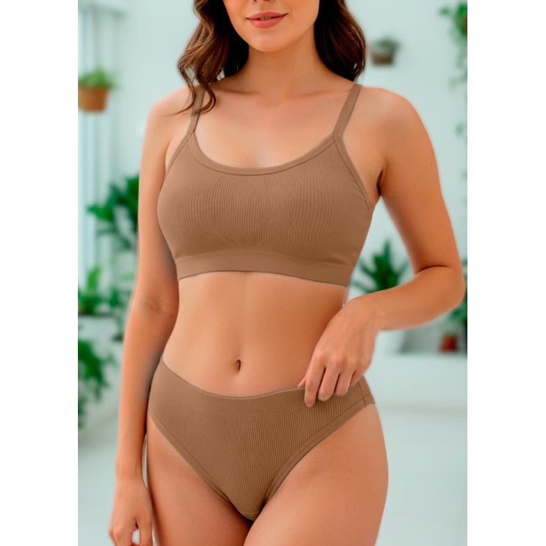 Conjunto Feminino Top E Calcinha Canelado Poliamida 220