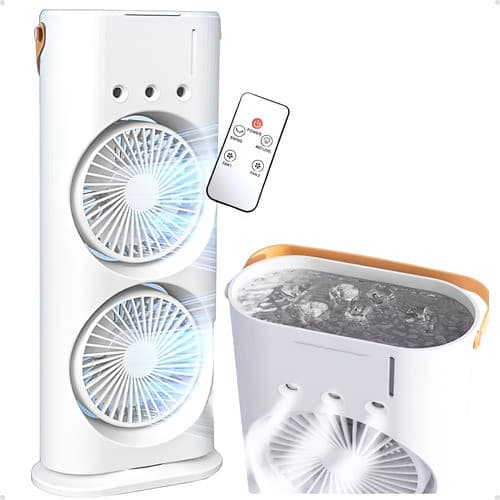 Ventilador Climatizador Duplo Portátil Giratório De Mesa