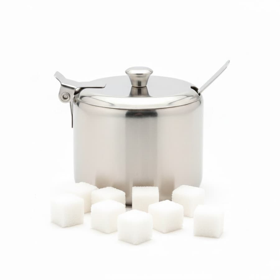 Açucareiro de Aço Inox com Tampa e Colher – Moderno e Resistente para Mesa e Cozinha