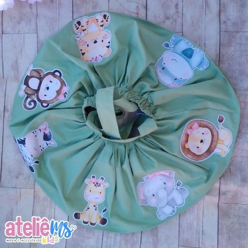 Saia Infantil Safari com Suspensório | Apliques de Bichinhos