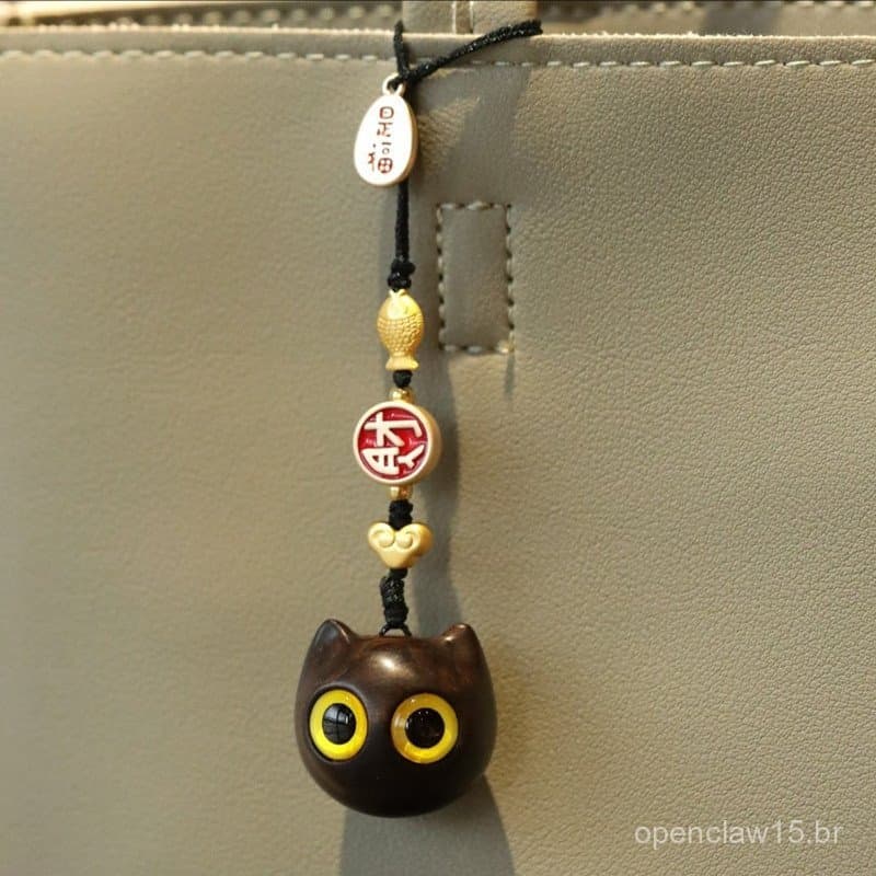 Pingente de Corrente para Telefone Gato da Sorte em Ébano, Chaveiro Personalizado Criativo em Sândalo Roxo, Ornamento pa