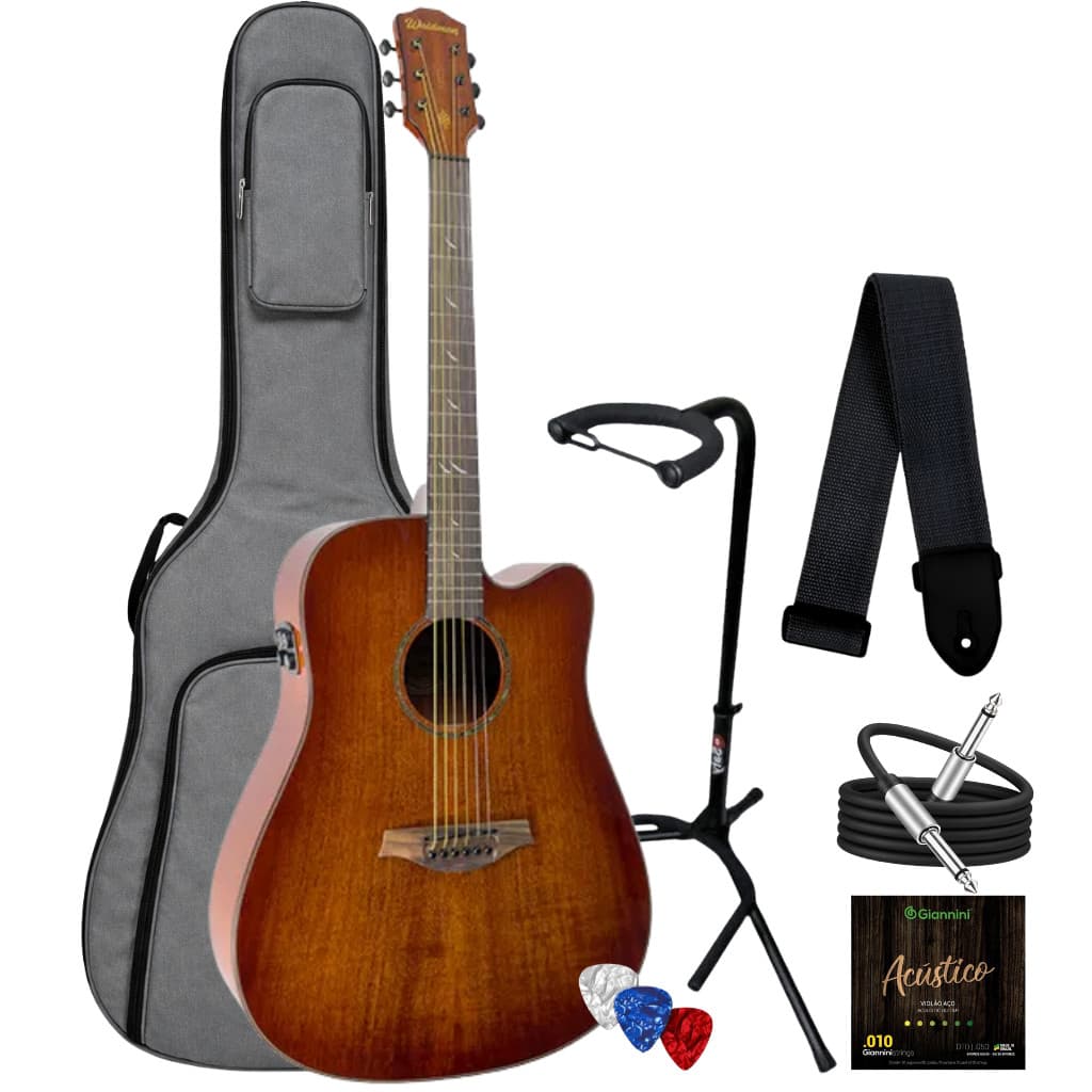 Kit Violao Waldman Opus Grand Dcfx-1441 Aco Orang + Capa Suporte Cabo Correia Palhetas