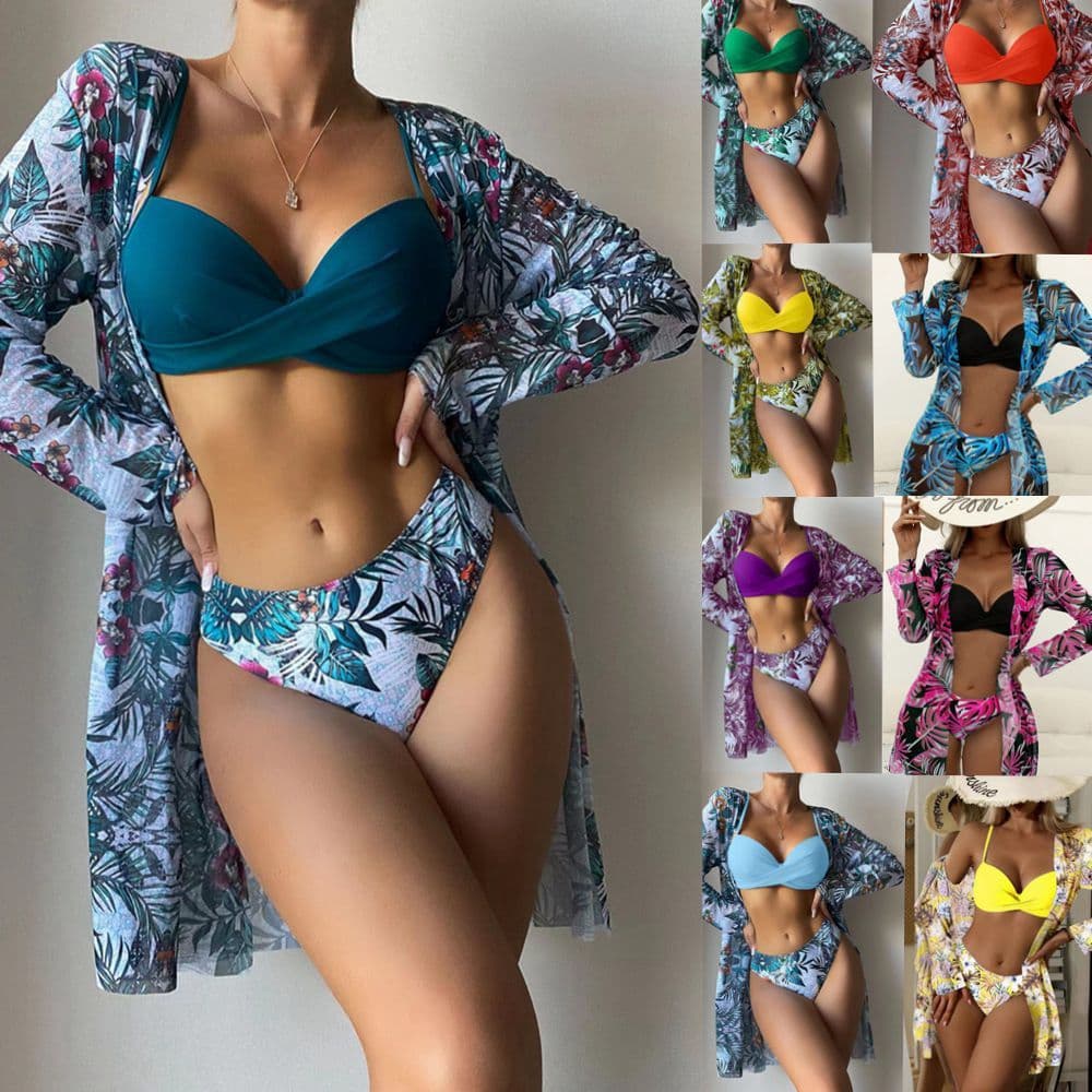 Novo estilo maiô europeu americano de três peças capa exterior europeu americano feminino Cross-Border Bikini Split maiô