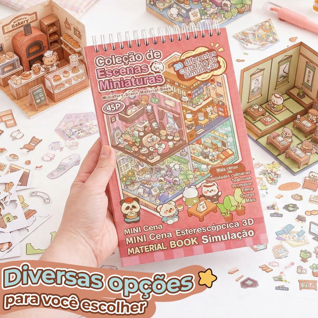Livro de Cenários Kawaii com Adesivos 3D Caderno DIY Scrapbooking Paisagismo Fofo Adesivo Almofadado Infantil Menina