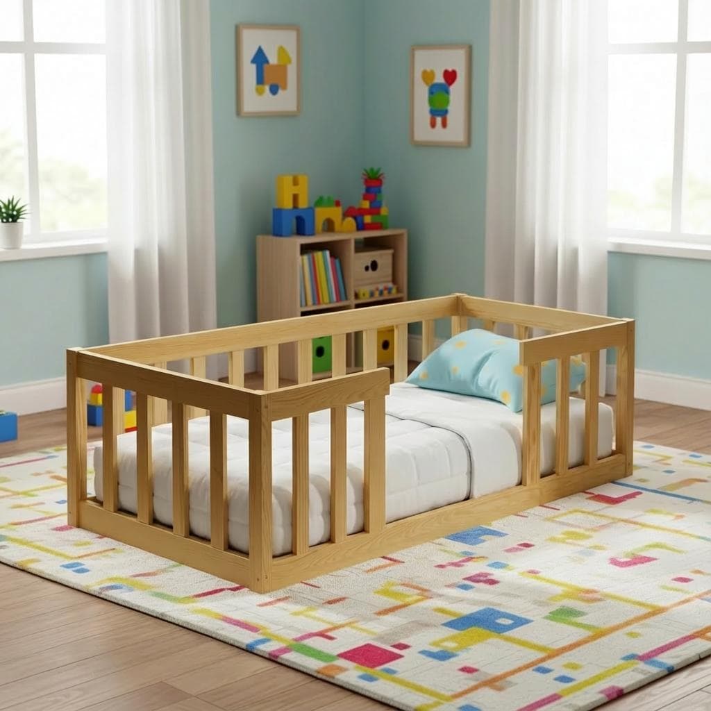 Cama Montessoriana Madeira Pura Com Colchão Infantil Incluso Repleta