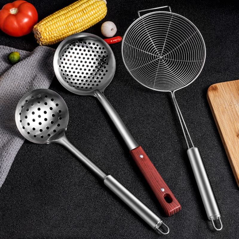 Aço inoxidável alça longa coador filtro colher de malha macarrão doméstico bolinho malha peneira pequena cozinha frito g