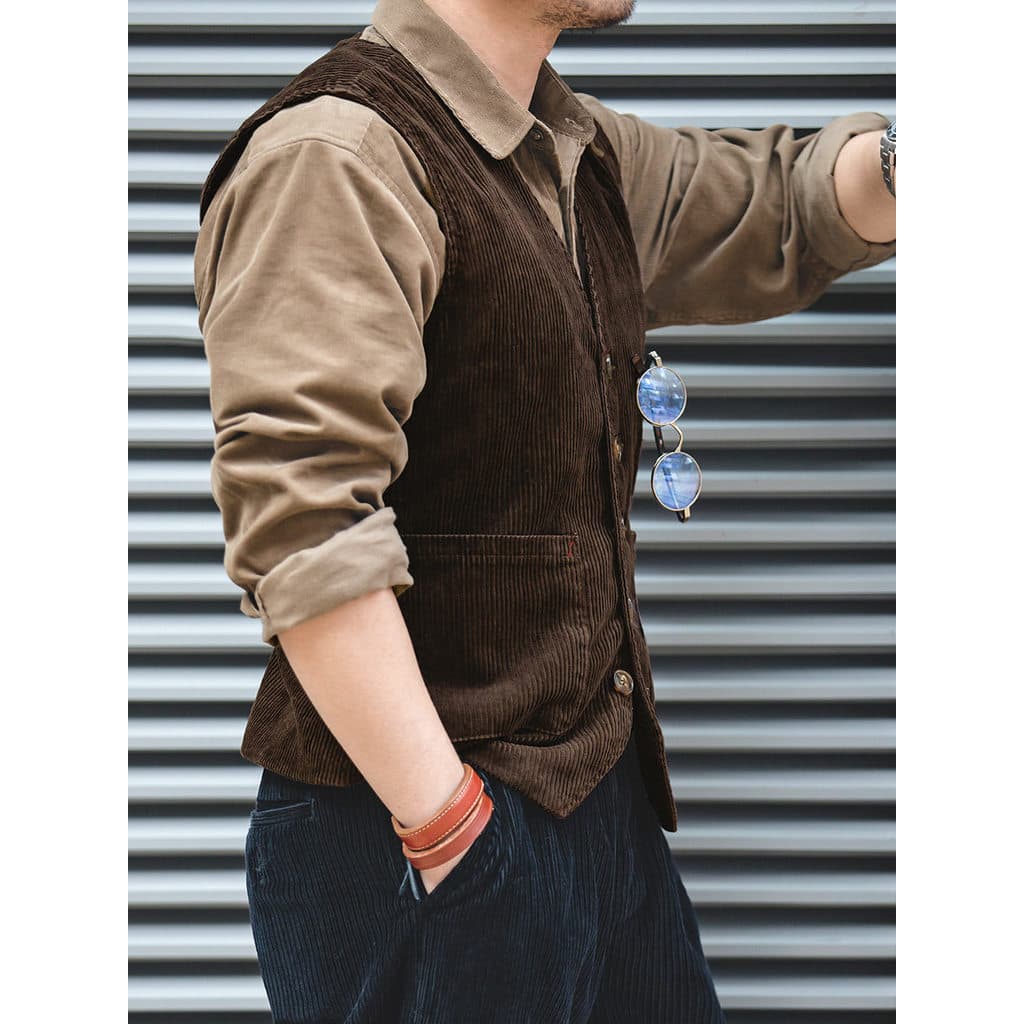Ferramentas modernas japonês Retro caça Wear Vintage veludo colete outono Ami cáqui jaqueta britânica masculina