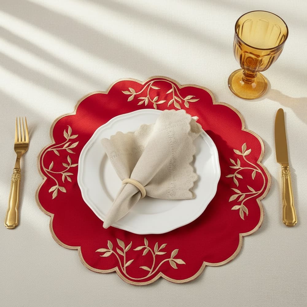 Kit Jogo Americano Toquio Sousplat Bordado Suplat de Mesa Posta Com Guardanapos