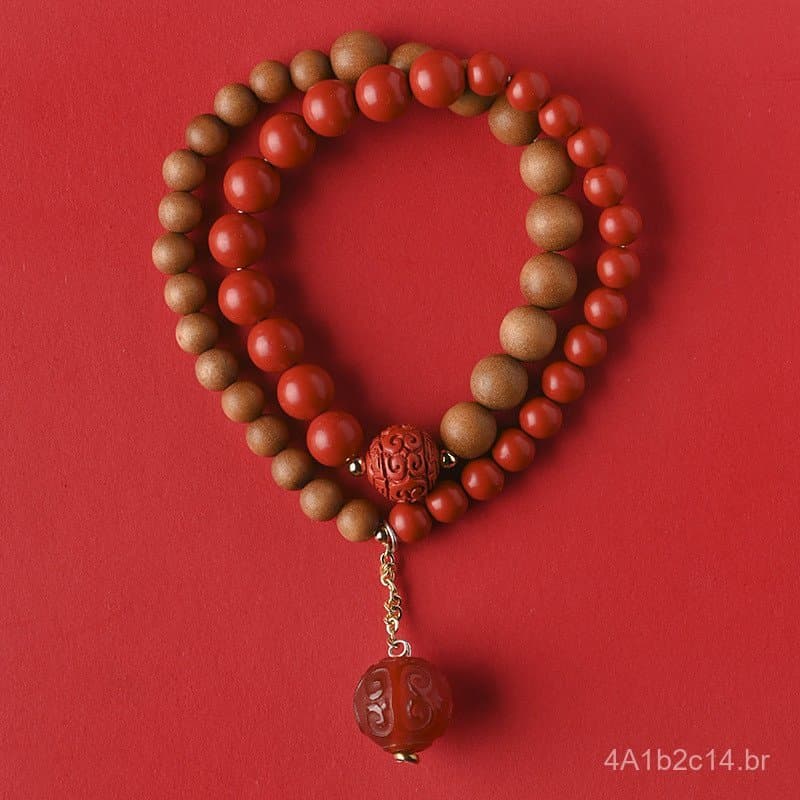 Pulseira autêntica de cinábrio de alta qualidade para mulheres, pulseira de sândalo de duas camadas, joia de presente ve