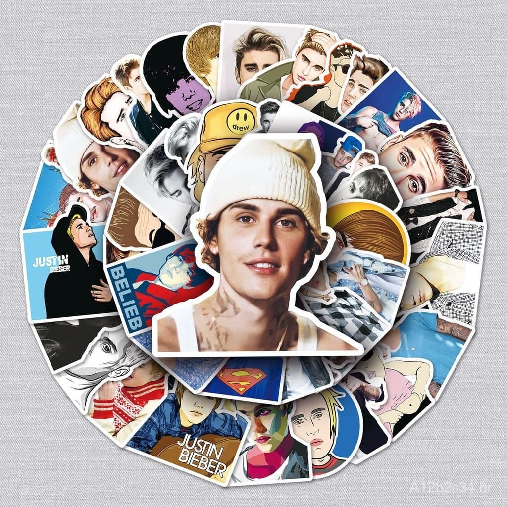 51 adesivos à prova d'água com grafites do Justin Bieber para decoração de laptop, bagagem, celular e carro.