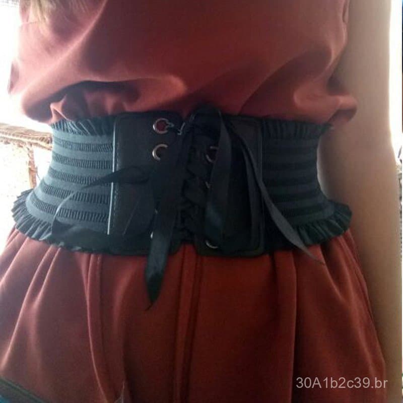 Cinto de Cintura Feminino de Renda Elástica com Franjas, Decorativo e Versátil, Cinto Largo para Vestido com Laço