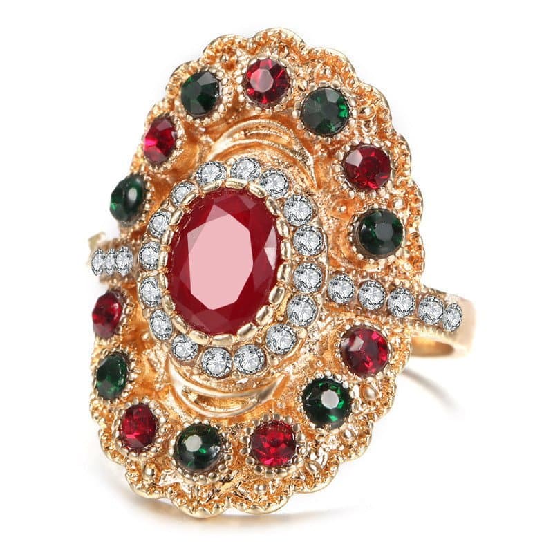 Anel Feminino Artístico Banhado a Ouro com Diamantes Incrustados, Estilo Boêmio Vintage, Fabricante de Yiwu, Atacado par