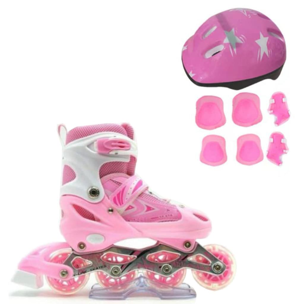 Patins Roller Inline Rosa Ajustável Com Luz De Led Com OU SEM Kit Proteção Cores E Tamanhos Promoção