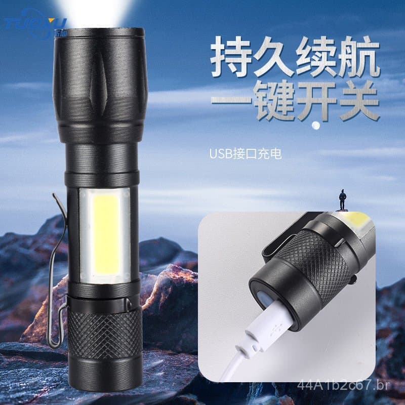 Lanterna mini de longo alcance para uso externo, recarregável, com zoom óptico, LED, em liga de alumínio 511, vendida no