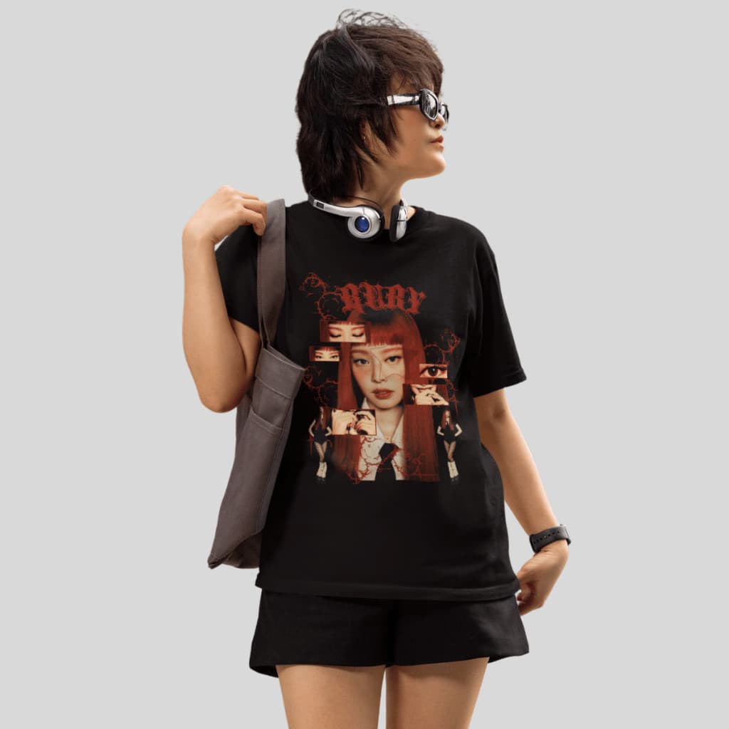 Camiseta Feminina Algodão Estampada Blackpink Kpop Jennie Ruby Camisa Blusa Casual Básica P ao GG