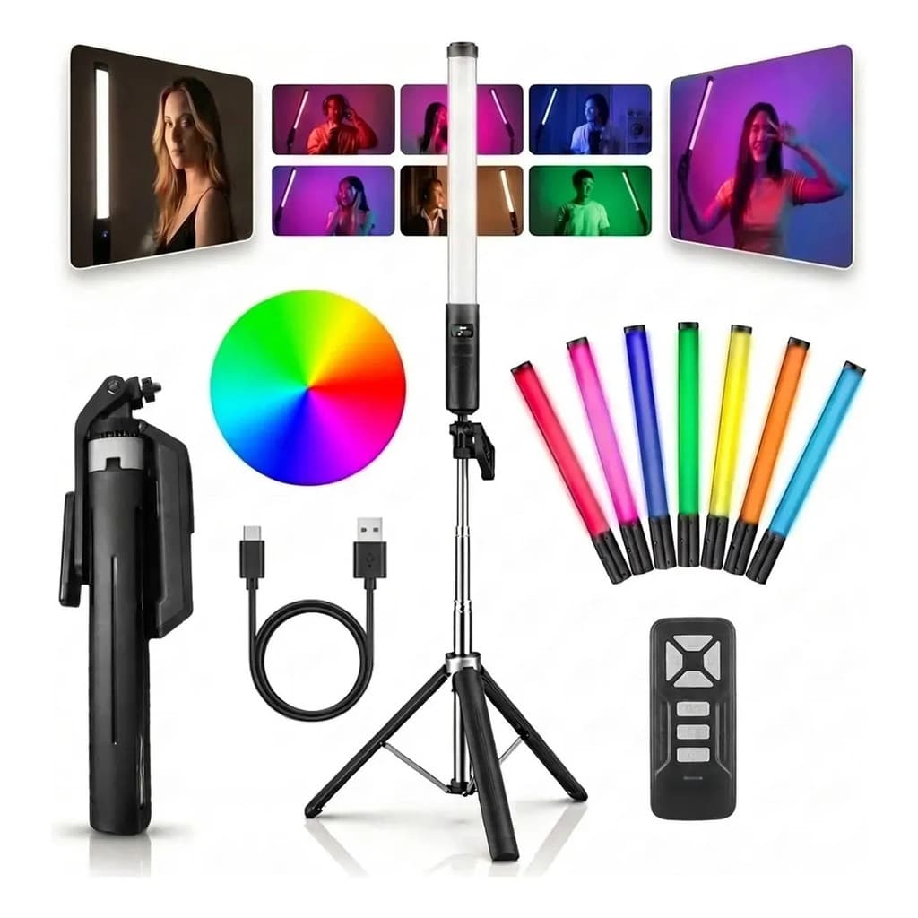 Kit Led Luz Rgb Com Tripé E Controle Bluetooth