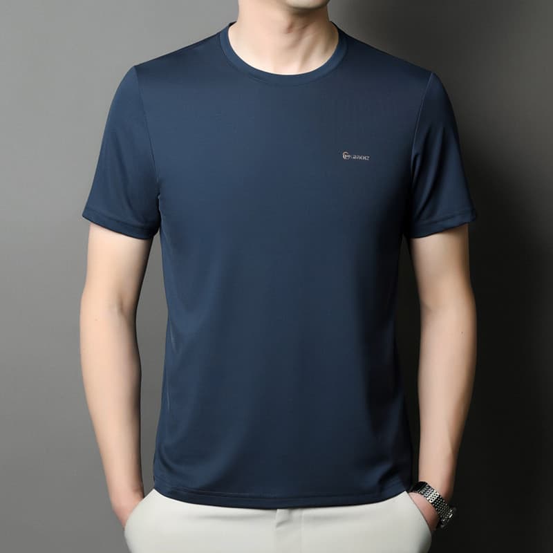 2024 camiseta de manga curta masculina verão novo estilo de meia-idade juventude moda Casual em torno do pescoço impress