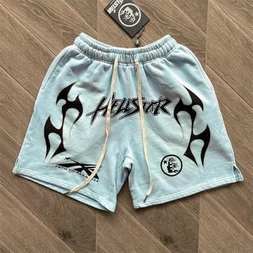Shorts Moletom Hellstar Sky Blue Streetwear Alta Qualidade Envio Imediato Promoção