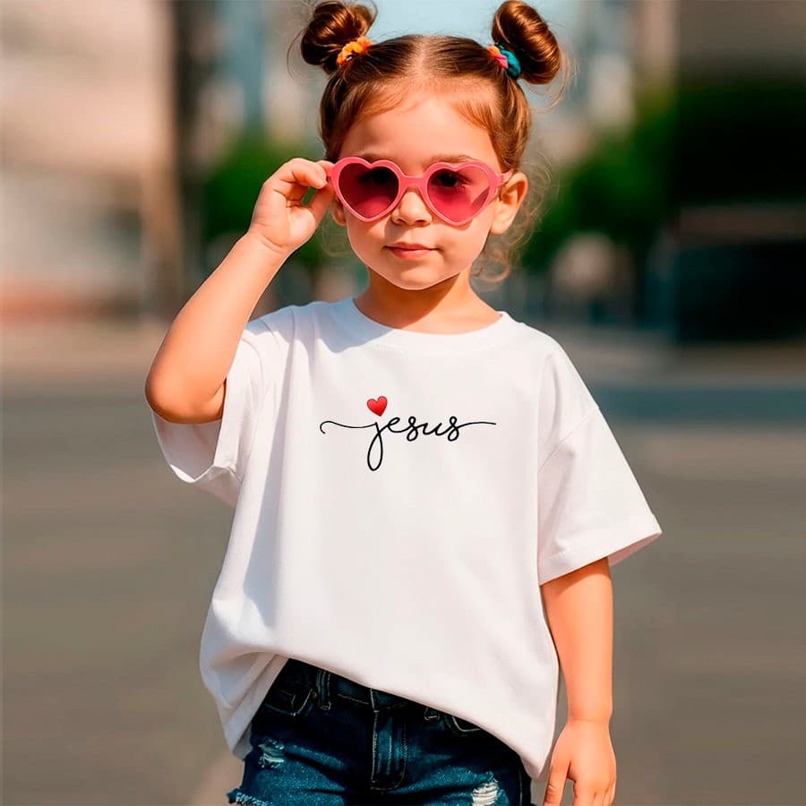 Camiseta Tshirt Infantil Criança Juvenil Bebê Unissex Algodão100% Passeio Casual Jesus Coração