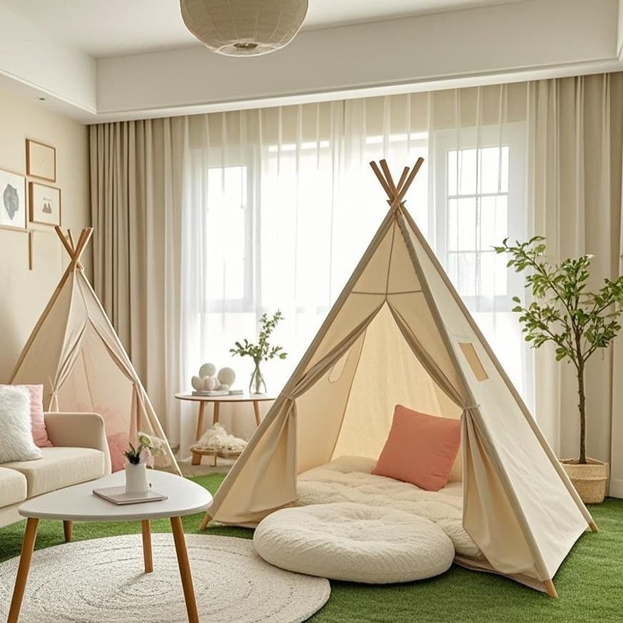 Crianças barraca de acampamento interior indiano branco piquenique acampamento decoração pequena casa cobertor dobrável