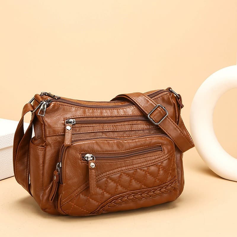 Bolsa De Ombro Feminina Moda Couro PU Macio 3 Camadas Muitos Bolsos