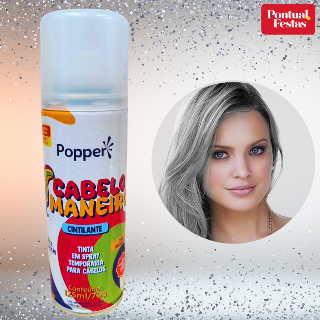 Tinta Popper Para Cabelos Temporária Prata Cintilante 125ml