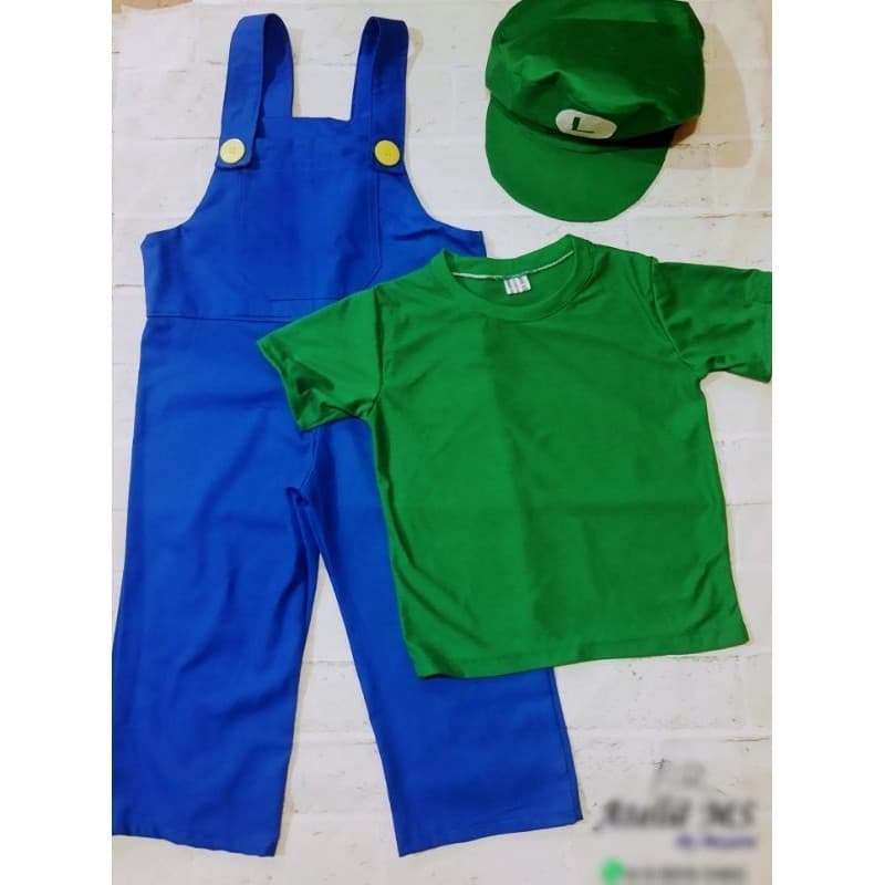 Fantasia Infantil Luigi Super Mario Bros Macacão com Quépe | Fantasia Infantil Luigi Super Mario Bros Festa Aniversário