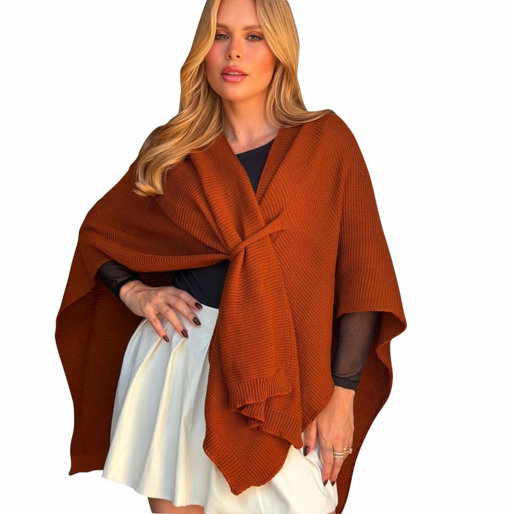 Cardigan Capa Poncho Florenza Blusa Tricô Outono Inverno Feminina