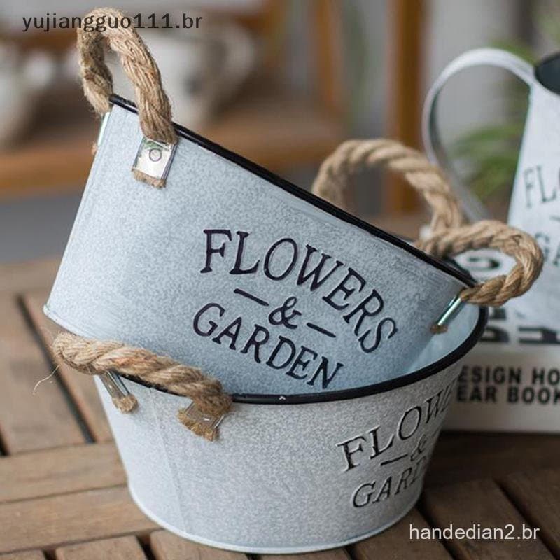 # Novo Vaso De Flores De Metal Galvanizado Vintage Para Jardim Pendurado Na Varanda Plantas Com Alça .