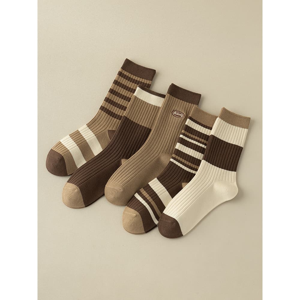 Merad cor meias femininas Mid-Tube meias cor café preto primavera outono inverno puro algodão estilo grosso dupla agulha
