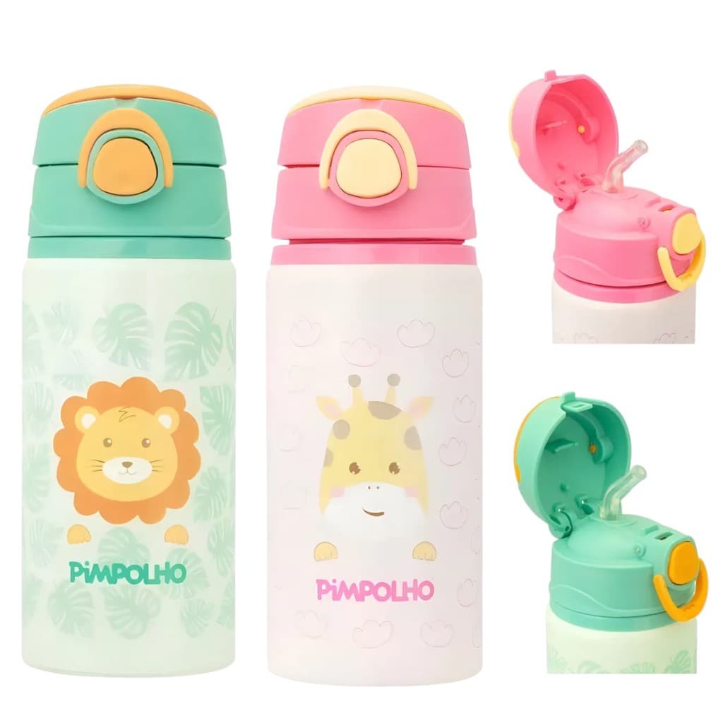 Garrafa De Alumínio Com Canudo De Silicone Pimpolho 500ml