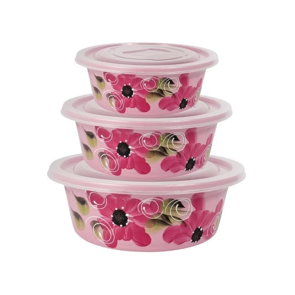 Kit 3 Bacias Decoradas à Mão Rosa 1,5L + 2,5L + 5L Praticidade e Beleza a Sua Cozinha