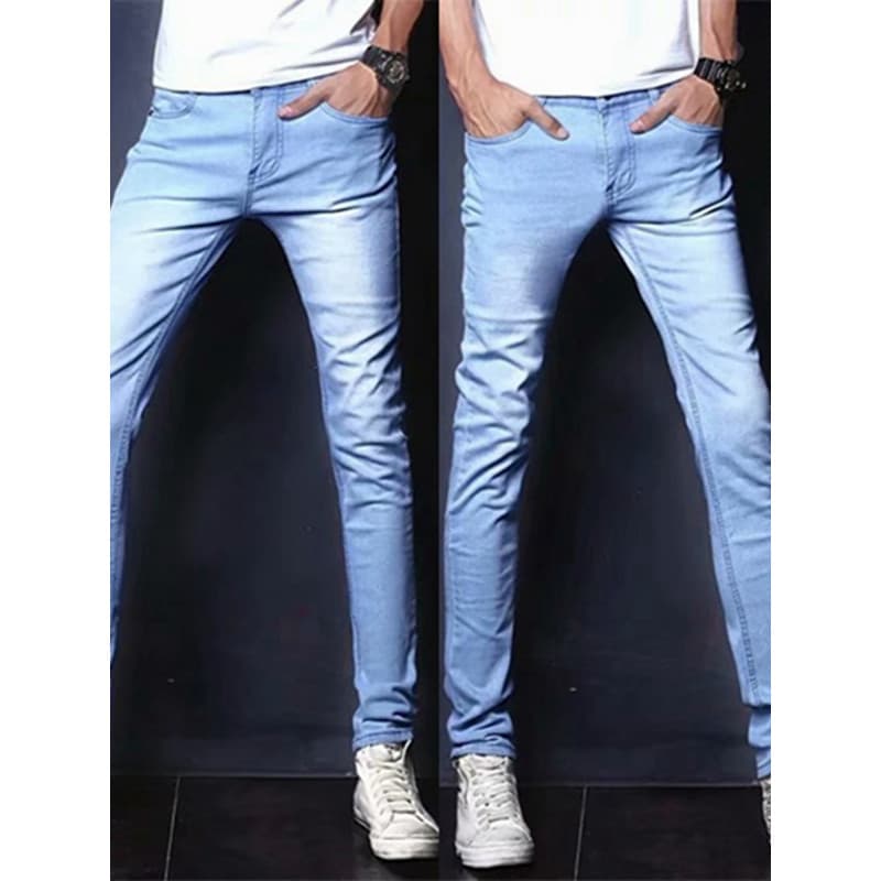 Calças de brim masculinas All-Match calças magras magro-ajuste calças mais magro olhar calças retas primavera outono Cas