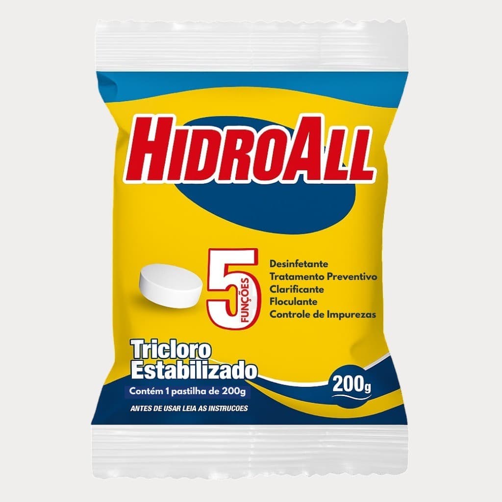 Pastilhas Para Piscinas Hidroall HCL 5 em 1 200g - Tratamento Completo para Piscina